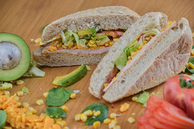 Close-up of sandwiches on table