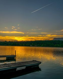 Scenic view of calm sea at sunset