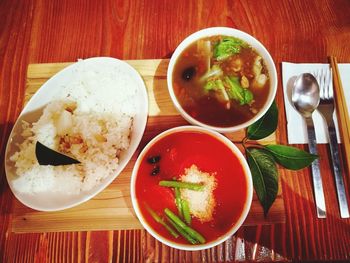 Close-up of soup in bowl on table