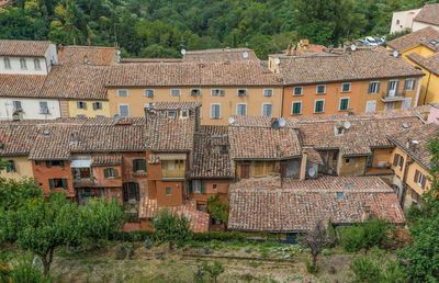 High angle view of residential buildings