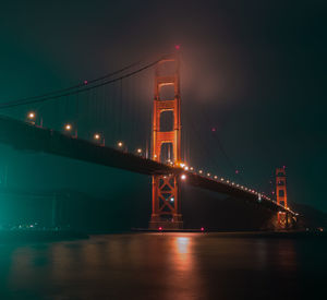 Low angle view of suspension bridge at night