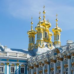 Low angle view of church against blue sky