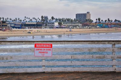View from mission beach in san diego, of piers, jetty pacific ocean. california, united states.