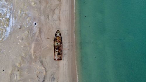 Old ship on the sand. teriberka. russia