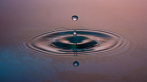 Close-up of drop falling on water