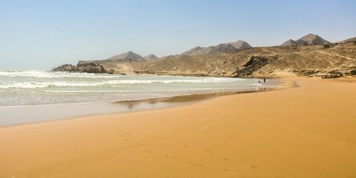 Scenic view of beach against clear sky