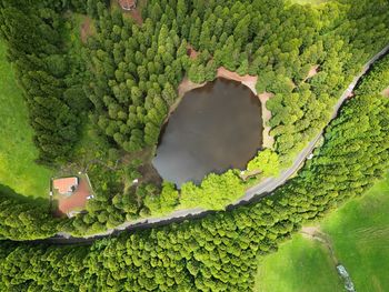 Aerial view of lagoa das patas in terceira island, azores