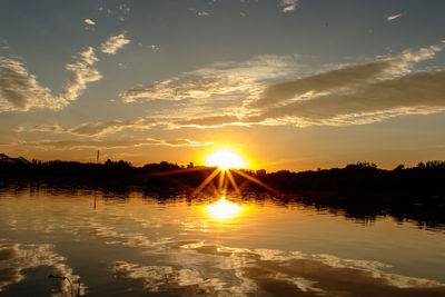 Scenic view of lake against sky during sunset