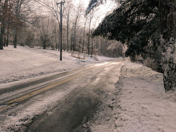 Road amidst trees during winter