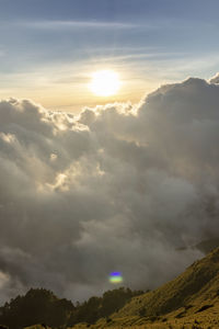 Scenic view of mountains against sky during sunset