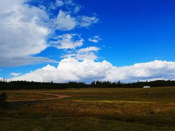 Scenic view of landscape against cloudy sky