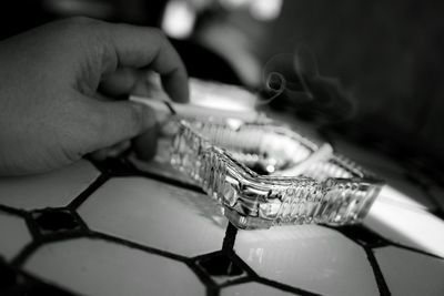 Close-up of ashtray on table