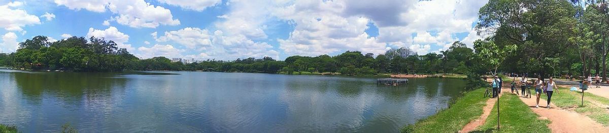 Scenic view of lake against cloudy sky