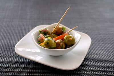 High angle view of salad in plate on table