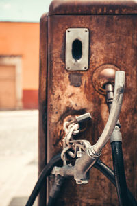 Close-up of bicycle on pole