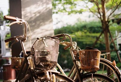 Close-up of bicycle in basket