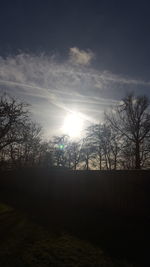 Silhouette bare trees on field against sky