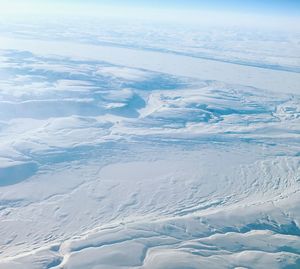 Aerial view of snow covered landscape