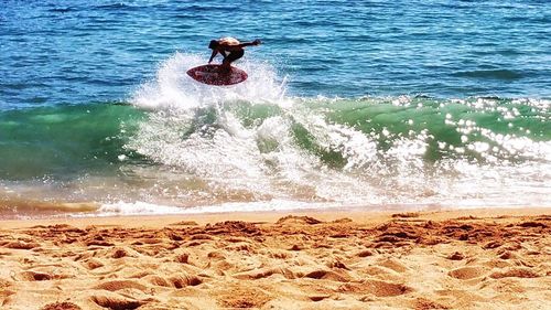 View of waves splashing on shore