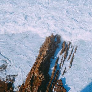 High angle view of snow covered rock formation