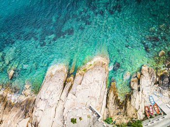 High angle view of rocks on sea