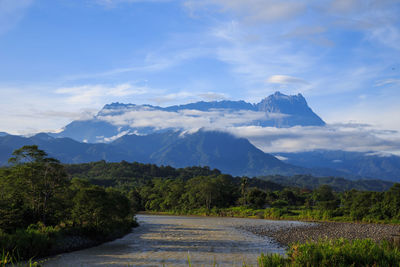 Scenic view of snowcapped mountains against sky