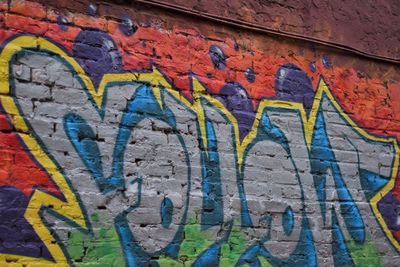 Close-up of graffiti on wall