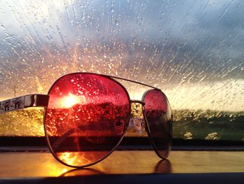 Close-up of wet glass window in rain