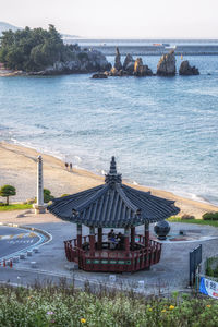 High angle view of tourist on beach