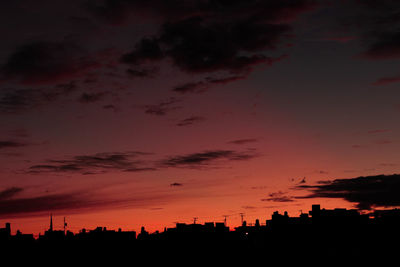 Silhouette buildings against sky during sunset