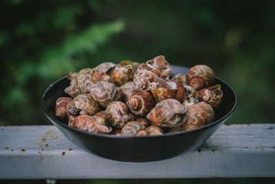 Close-up of meat in bowl on table