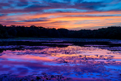 Reflection of clouds in lake during sunset