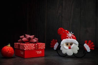 Close-up of christmas decorations on table