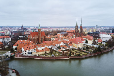 Cityscape of wroclaw panorama in poland, aerial view