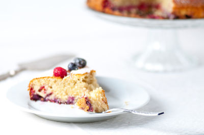 Close-up of cake in plate on table