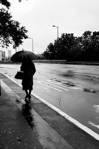 Rear view of two people walking on footpath in park