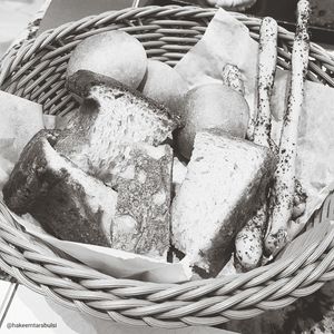 High angle view of bread in basket