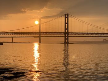 View of suspension bridge over sea