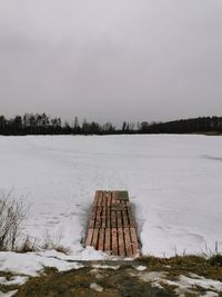 Scenic view of lake against sky during winter