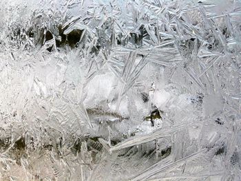 High angle view of snowflakes on ice