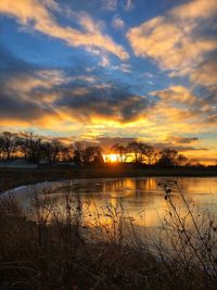 Scenic view of lake against sky during sunset
