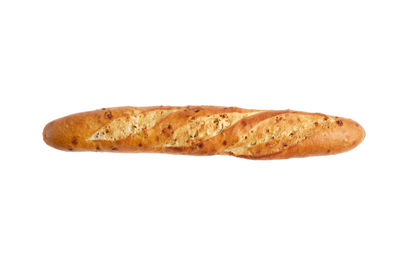 High angle view of bread against white background