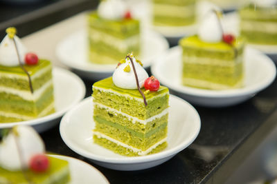 Close-up of dessert in plate on table