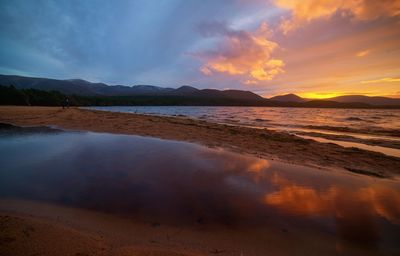 Scenic view of lake against dramatic sky