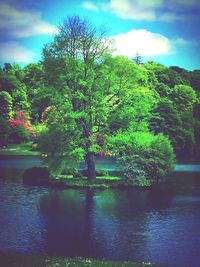 Scenic view of river against cloudy sky