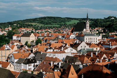 High angle view of townscape against sky