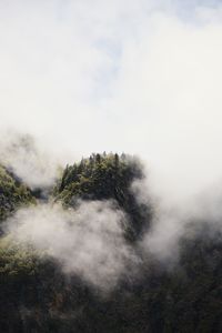 Scenic view of foggy weather against sky