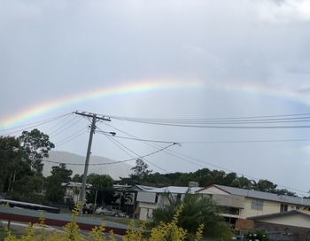 Low angle view of rainbow over buildings