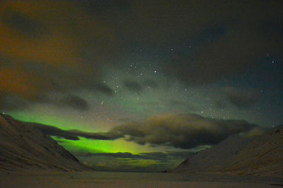 Scenic view of landscape against sky at night