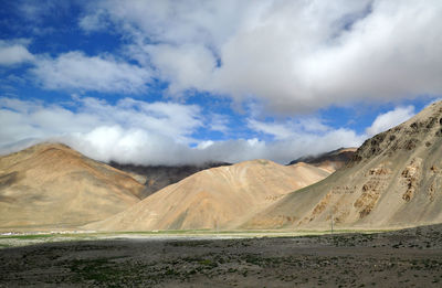 View of desert against cloudy sky